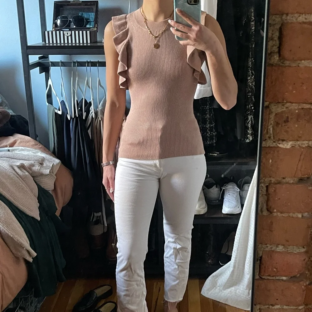 Sweater Razor Back Tank in Blush with Ruffles - Picture 4 of 7